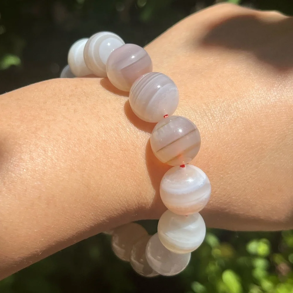 14mm stretchable grey banded Yanyuan agate‎ bracelet 1524